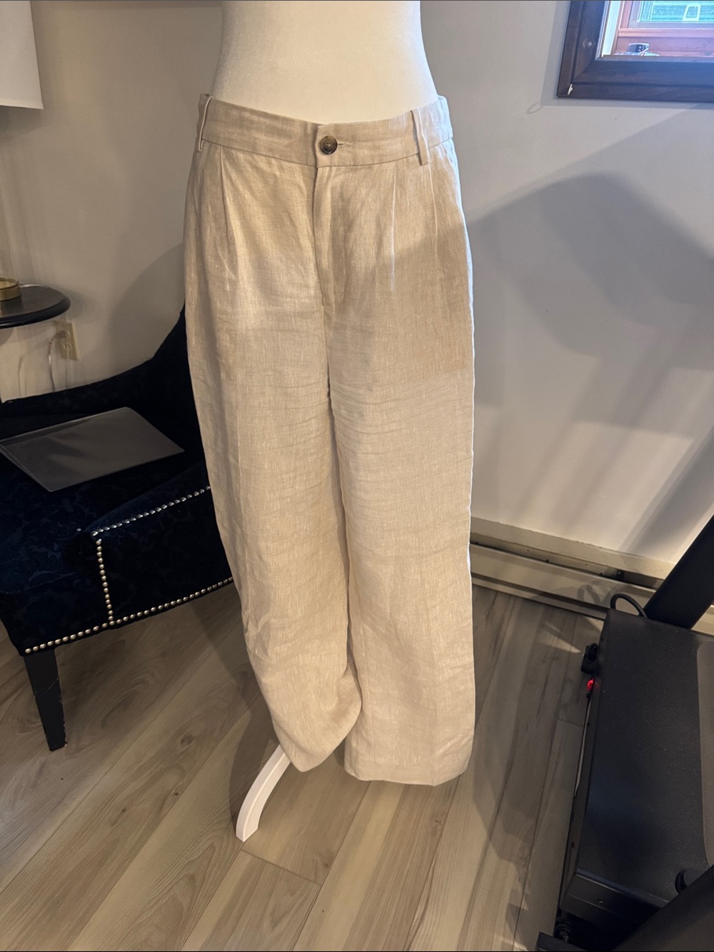 Banana Republic Beige Wide-Leg Linen Trousers